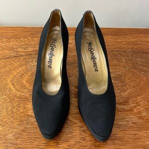 Vintage 90s YSL Yves Saint Laurent
Black Satin Heels Shoes Pumps 7